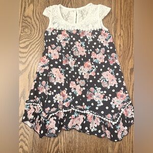 Lilt Lace Trim Girls Sleeveless Sz 5 Dress with Floral Polka Dot Pattern BC